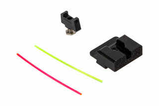The Taran Tactical Ultimate Fiber Optic Glock Sight Set comes with red and green rods